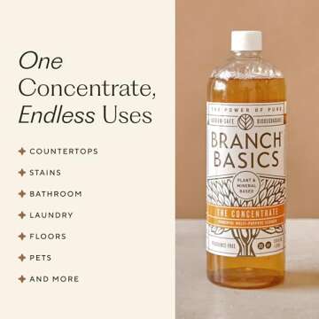 Branch Basics Cleaning Essentials Kit: All Purpose Cleaning Spray, Glass Cleaner, and Bathroom Cleaner - Concentrate (33.8 Oz) + Plastic Spray Bottles for Cleaning (24 Oz) Non-Toxic, Fragrance-Free