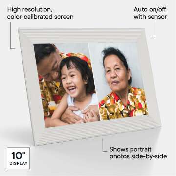 Aura Carver HD Smart Digital Picture Frame 10.1 Inch WiFi Cloud Digital Photo Frame, Free Unlimited Storage, Send Photos from Anywhere – Sea Salt