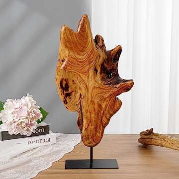 THY COLLECTIBLES Irregular Handcarved Root Wood Sculture, Wood Tabletop Abstract Standing Sculture for Home Decor Natural Edge Tabletop Statue (Small)