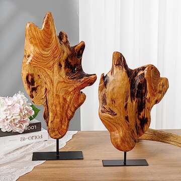 THY COLLECTIBLES Irregular Handcarved Root Wood Sculture, Wood Tabletop Abstract Standing Sculture for Home Decor Natural Edge Tabletop Statue (Small)