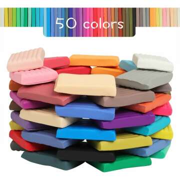 Polymer Clay 50 Colors, Modeling Clay for Kids DIY Starter Kits, Oven Baked Model Clay, Non-Sticky Molding Clay with Sculpting Tools, Gift for Children and Artists (50 Colors A)