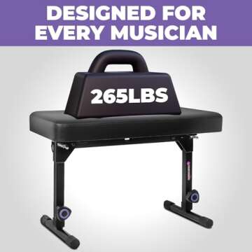 Liquid Stands Foldable Dual Adjustable Piano Bench Stool with Backrest - Piano Desk - Piano Keyboard Bench Seat for Piano Keyboard Stand with Black Padded Cushion for Musicians Piano Stool Chair