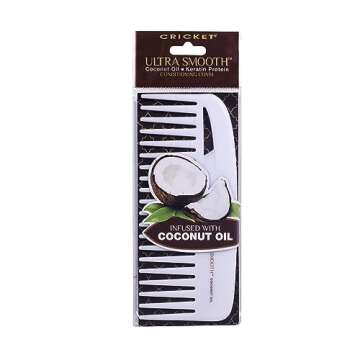 Cricket Ultra Smooth Coconut Conditioning Comb – Infused with Coconut Oil & Keratin for Frizz-Free Shine and Hydration, Ideal for Mid-Length, Thick, and Textured Hair