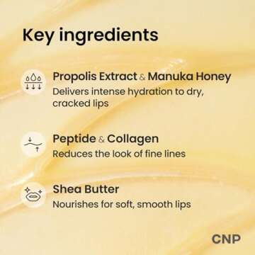 CNP Honey Lip Butter - Propolis Lipcerin™ Original, Hydrating Overnight Manuka Lip Balm & Mask, 12hrs Long-lasting Moisture, Gifts for Women, Korean Skin Care, 0.5 fl.oz.