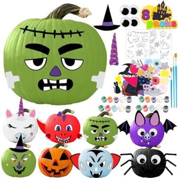 Klever Kits Halloween Pumpkin Decorating Kit, Halloween Arts and Craft Party Favors for Kids, Pumpkin Painting Kits Party Supplies, Halloween DIY Coloring Pumpkin Decorations, School Activities Games