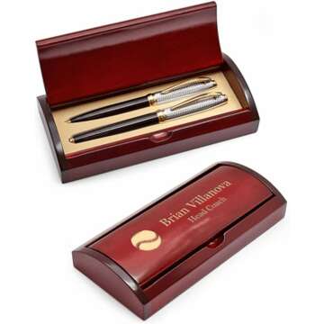 Baseball Themed Personalized Pen Set in Wood Box