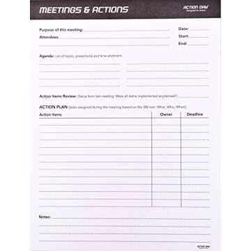 Action Day - Meetings & Actions Pad - Size 8x11 - Layout Designed to Run Effective Meetings That Get Things Done (Meeting Notepad (+) Meeting Notes)