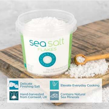 Cornish Sea Salt Flakes | Flaky Finishing Sea Salt for Cooking & Baking | Hand-Harvested in Cornwall, England | 5.3 oz Resealable Tub (Pack of 1)