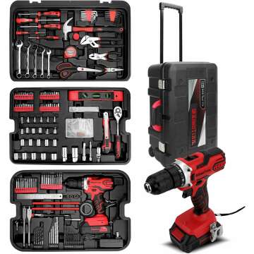 KingTool Home Tool Set Kit - 286 PCS Home Auto Repair Tool Kit with Rolling Tool Box, Mechanic Tool Sets with 21V Max Cordless Power drill, Perfect for Homeowner, Diyer, Handyman