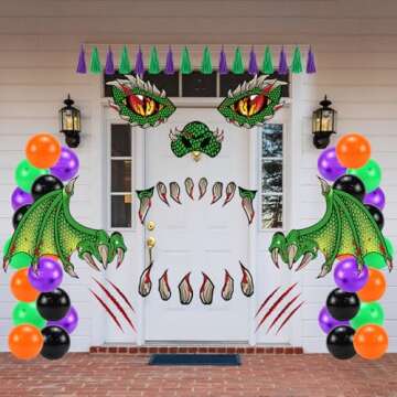 81PCS Trunk or Treat Decorations for SUV, Large Size PVC Waterproof Dinosaur Sticker Trunk or Treat Car Decorations with Balloon Tissue Paper Tassels, Halloween Car Garage Lawn Outdoor Indoor Decor