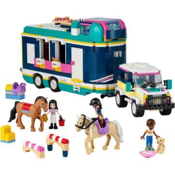 LEGO Friends Horse Show Trailer 41722, Horse Toy for 8 Plus Year Old Girls and Boys with 2 Horses, SUV Car and Riding Accessories, Animal Playset, Gift idea