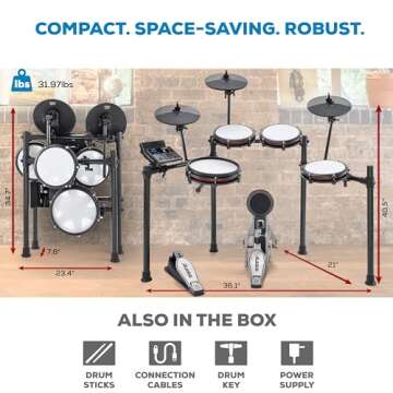 Alesis Nitro Max Kit Electric Drum Set with Quiet Mesh Pads, 10 Inch Dual Zone Snare, Bluetooth, 440+ Authentic Sounds, Drumeo, USB MIDI, Kick Pedal