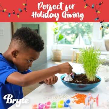 Bryte Light Up Dinosaur Terrarium Kit for Kids - Dino Habitat with Real Plants, Figurines, Volcano & LED Lights, DIY Science Kit, STEM & Arts Crafts Toys, Birthday Gifts for Boys Aged 4-12 yrs