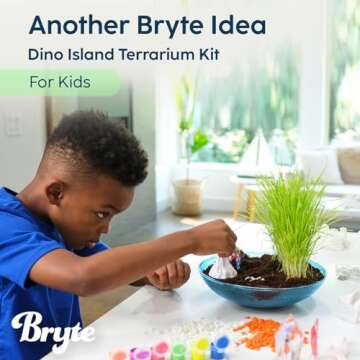 Bryte Light Up Dinosaur Terrarium Kit for Kids - Dino Habitat with Real Plants, Figurines, Volcano & LED Lights, DIY Science Kit, STEM & Arts Crafts Toys, Birthday Gifts for Boys Aged 4-12 yrs