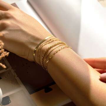 DEARMAY 14K Gold Stackable Bracelets for Women