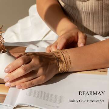 DEARMAY 14K Gold Stackable Bracelets for Women