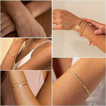 DEARMAY 14K Gold Stackable Bracelets for Women