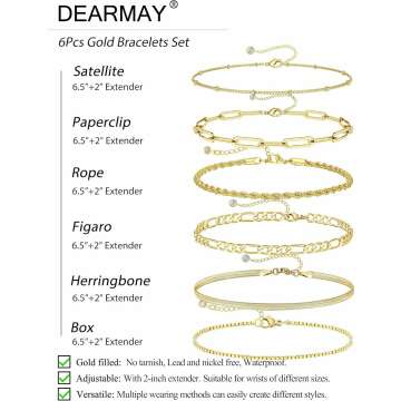 DEARMAY 14K Gold Stackable Bracelets for Women