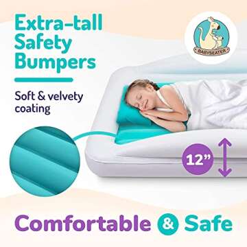 BABYSEATER Toddler Air Mattress with Sides Includes Air Pump, Pillow, Travel Bag, and Repair Kit - Toddler and Kids Travel Bed Air Mattress with Extra Tall Safety Bumpers