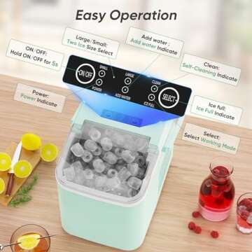 Sweetcrispy Countertop Ice Maker Machine Self-Cleaning, Fast Making 9 Ice Cubes in 6 Minutes, 26.5lbs/24Hrs, 2 Sizes Bullet Ice, Portable Ice Machine with Ice Scoop, Basket and Handle, Green