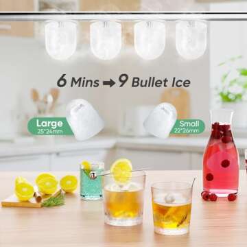 Sweetcrispy Countertop Ice Maker Machine Self-Cleaning, Fast Making 9 Ice Cubes in 6 Minutes, 26.5lbs/24Hrs, 2 Sizes Bullet Ice, Portable Ice Machine with Ice Scoop, Basket and Handle, Green