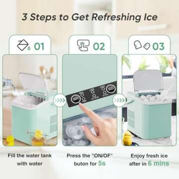 Sweetcrispy Countertop Ice Maker Machine Self-Cleaning, Fast Making 9 Ice Cubes in 6 Minutes, 26.5lbs/24Hrs, 2 Sizes Bullet Ice, Portable Ice Machine with Ice Scoop, Basket and Handle, Green