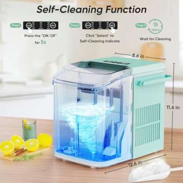 Sweetcrispy Countertop Ice Maker Machine Self-Cleaning, Fast Making 9 Ice Cubes in 6 Minutes, 26.5lbs/24Hrs, 2 Sizes Bullet Ice, Portable Ice Machine with Ice Scoop, Basket and Handle, Green