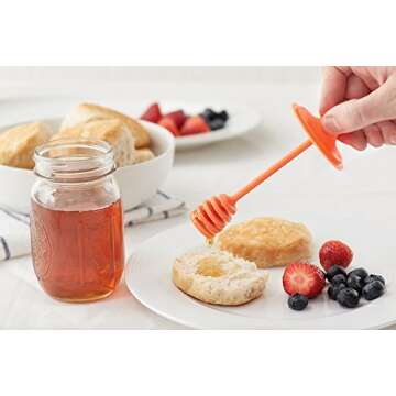 Jarware Honey Dipper Lid for Regular Mouth Mason Jars, Orange, 16-Ounce