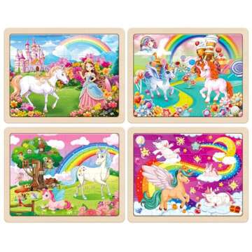 SYNARRY Large Unicorn Princess Fairy Wooden Puzzles for Girls Gift Box , 24 Pcs Puzzles for Kids Ages 4-6