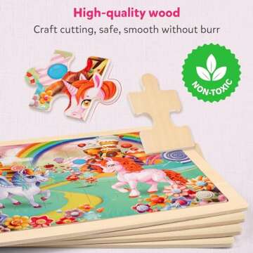 SYNARRY Large Unicorn Princess Fairy Wooden Puzzles for Girls Gift Box , 24 Pcs Puzzles for Kids Ages 4-6