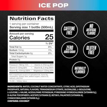 PRIME Hydration ICE POP | Sports Drinks | Electrolyte Enhanced for Ultimate Hydration | 250mg BCAAs | B Vitamins | Antioxidants | 2g Of Sugar | 16.9 Fluid Ounce | 12 Pack