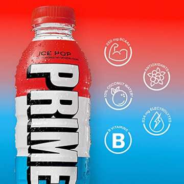 PRIME Hydration ICE POP | Sports Drinks | Electrolyte Enhanced for Ultimate Hydration | 250mg BCAAs | B Vitamins | Antioxidants | 2g Of Sugar | 16.9 Fluid Ounce | 12 Pack