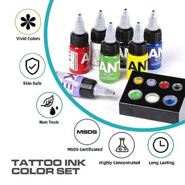 ANTIKE Tattoo Ink Color Set 7 Colors 0.5oz 15ml/Bottle Tattoo Inks Pigment Kit for Tattoo Artist and Hobbyists TI5003-15-7