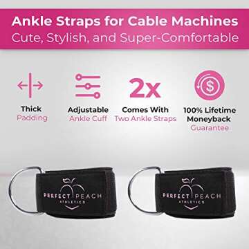 Perfect Peach Athletics Ankle Straps for Cable Machines (Black, Two Pack)