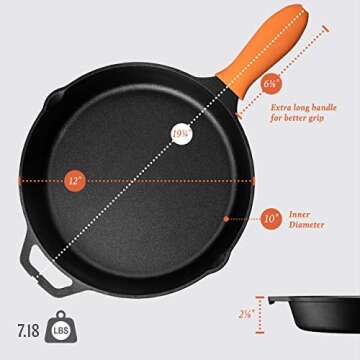 LEGEND COOKWARE Cast Iron Skillet with Lid | Large 12” Frying Pan with Glass Lid & Silicone Handle | Induction, Cooking, Sautéing & Grilling | Lightly Pre-Seasoned Cookware Gets Better with Use