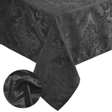 ELRENE HOME FASHIONS Caiden Elegance Damask Waterproof, Stain & Wrinkle Resistant Fabric Tablecloth, 52" x 52" Square, Black