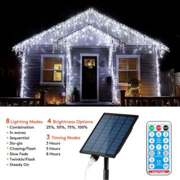 KiflyTooin Solar Christmas Lights Outdoor Waterproof Christmas Decorations Curtain Lights 320LED 29.5ft 60 Drops, Solar Powered Rechargeable Fairy Lights for Party, Wedding, Home Decorations(White)