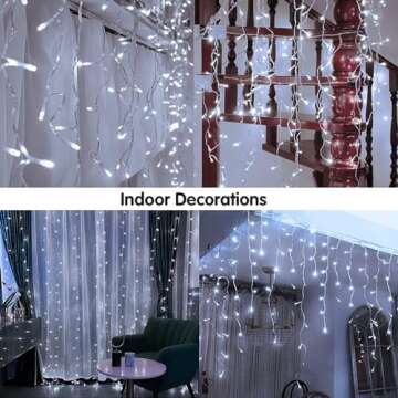 KiflyTooin Solar Christmas Lights Outdoor Waterproof Christmas Decorations Curtain Lights 320LED 29.5ft 60 Drops, Solar Powered Rechargeable Fairy Lights for Party, Wedding, Home Decorations(White)