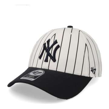 47 New York Yankees Hat Mens Womens Pinstripe MVP Adjustable Baseball Cap, White/Navy Logo/Navy Visor, One Size