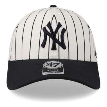 47 New York Yankees Hat Mens Womens Pinstripe MVP Adjustable Baseball Cap, White/Navy Logo/Navy Visor, One Size