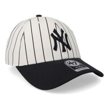 47 New York Yankees Hat Mens Womens Pinstripe MVP Adjustable Baseball Cap, White/Navy Logo/Navy Visor, One Size