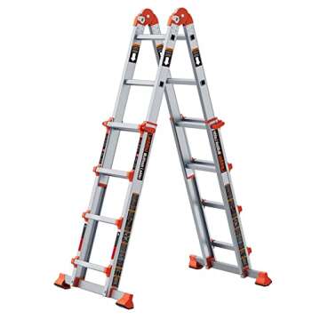 LANBITOU Ladder, A Frame 4 Step Ladder Extension, 14 FT Anti-Slip Multi Position & Storage Folding Ladder, 330 lbs Security Load Telescoping Aluminum Ladders for Stairs Home Indoor Outdoor Roof