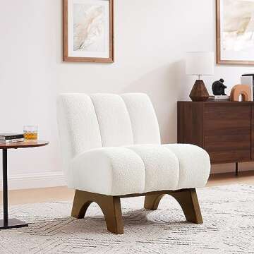 Art Leon Modern Accent Chair, Sherpa Fabric Modular Single Sofa Chair, Armless Chair with Wooden Legs for Living Room Bedroom, Off White