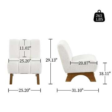 Art Leon Modern Accent Chair, Sherpa Fabric Modular Single Sofa Chair, Armless Chair with Wooden Legs for Living Room Bedroom, Off White