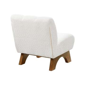 Art Leon Modern Accent Chair, Sherpa Fabric Modular Single Sofa Chair, Armless Chair with Wooden Legs for Living Room Bedroom, Off White