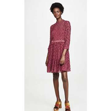 Rebecca Taylor Women's Long Sleeve Velvet Polka Dot Mini Dress