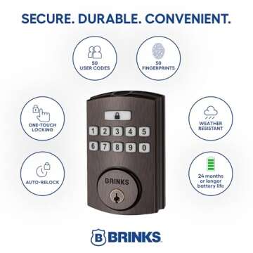 Brinks Fingerprint & Keypad Electronic Door Lock with Deadbolt, High-Security Keyless Entry Smart Lock for Front Door