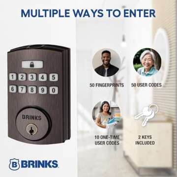 Brinks Fingerprint & Keypad Electronic Door Lock with Deadbolt, High-Security Keyless Entry Smart Lock for Front Door