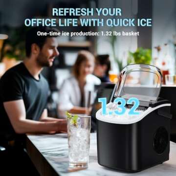 Kismile Ice Makers Countertop, Portable Ice Maker with Self-Cleaning, 26.5 lbs/24H, 9 Ice Cubes/6 Mins, Smart Button, Ice Machine with Basket and Scoop for Home/Office/Party