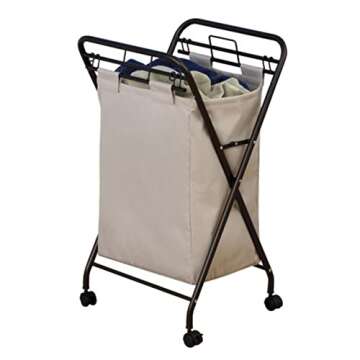 Household Essentials 7172 Rolling Laundry Hamper with Heavy-Duty Canvas Bag | Antique Bronze Frame